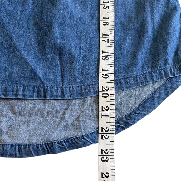 Omami Mini Girls Blue Chambray  Denim A-Line Shirt  Short Sleeve Dress Size 3T - Picture 4 of 5